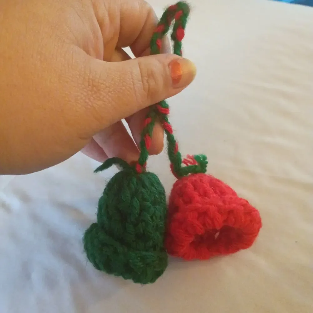 Lot of 4 Crochet Handmade Jingle Bell Christmas Holiday Tree Ornaments